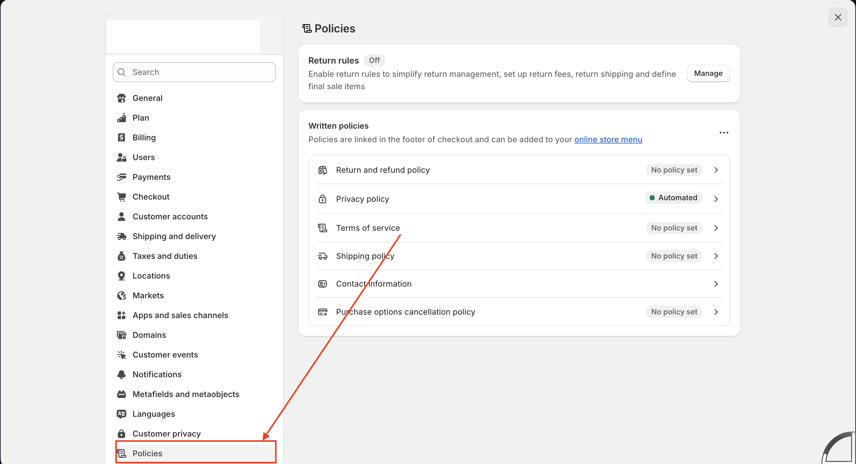 customize shopify policies